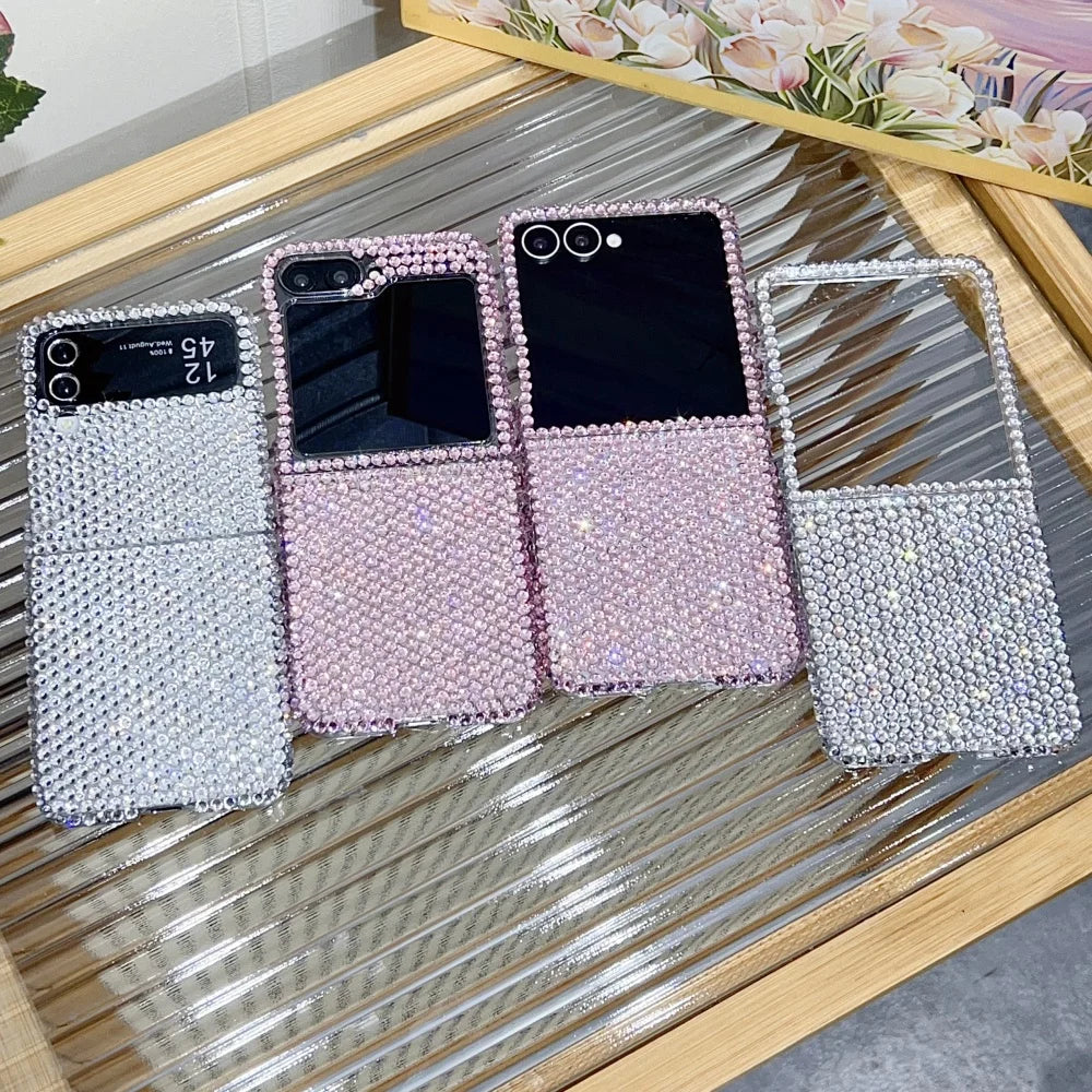 Full Shiny Diamonds Cover Funda For Samsung Galaxy Z Flip 7 Wrist Strap Case For Samsung z flip 6 zflip5 zflip4 3 Luxury Case