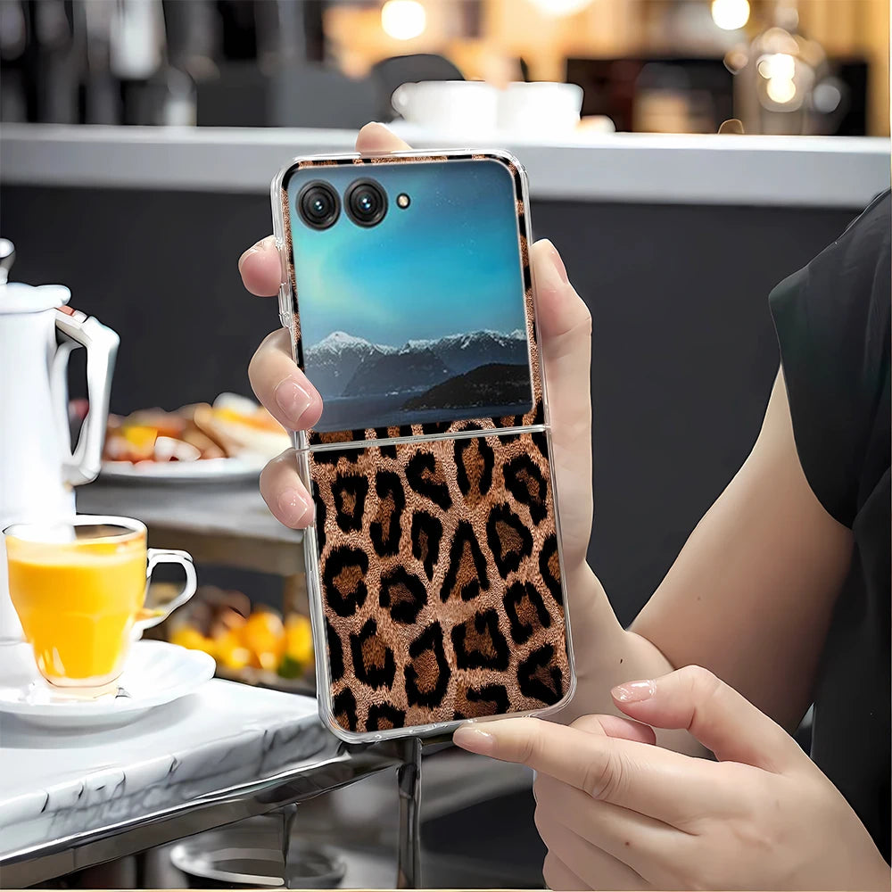 Black Leopard Print Phone Case for Motorola Razr 60 50 Ultra 40 Ultra Razr Plus 2025 2024 2023 Clear Hard Cover Fundas
