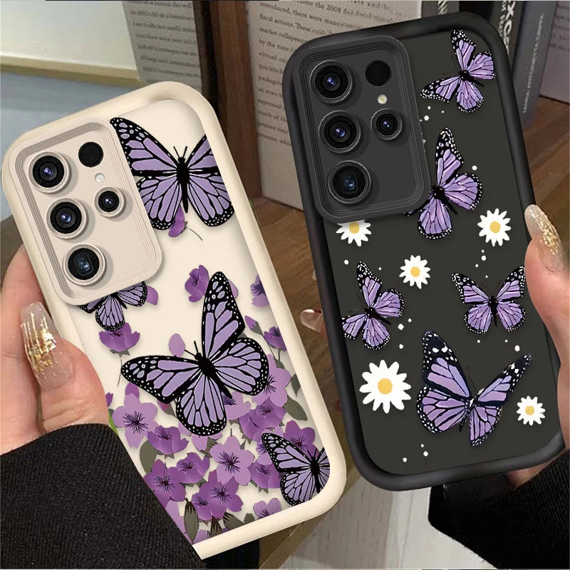 Purple Butterfly Phone Case for Samsung Galaxy S24 S25 S23 Ultra S22 S21 Plus FE A36 A56 A26 A16 A06 A15 A25 A35 A55 5G Cover