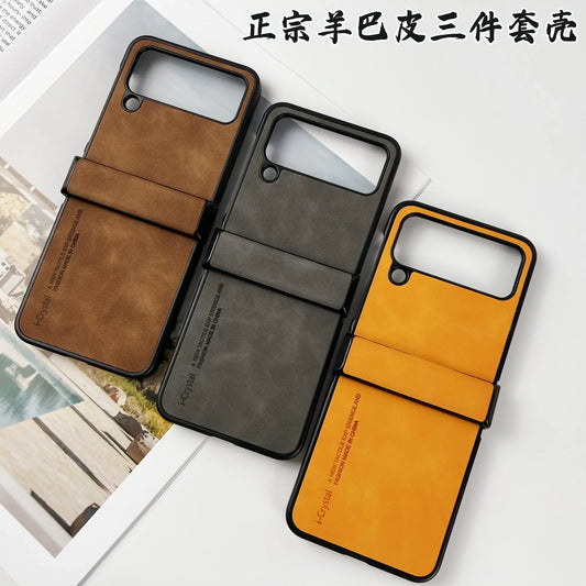 3-Piece Set Leather Solid Color Case for Samsung Galaxy Z Flip 3 4 5 6 5G Flip4 Flip3 Protection Shockproof Anti-Scratch Cover
