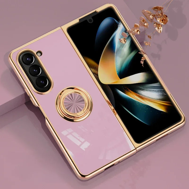 Electroplating Magnetic Ring Holder Phone Case for Samsung Galaxy Z Fold 6 5 4 Fold6 Fold5 Fold4 5G Shockproof Hard Shell Cover