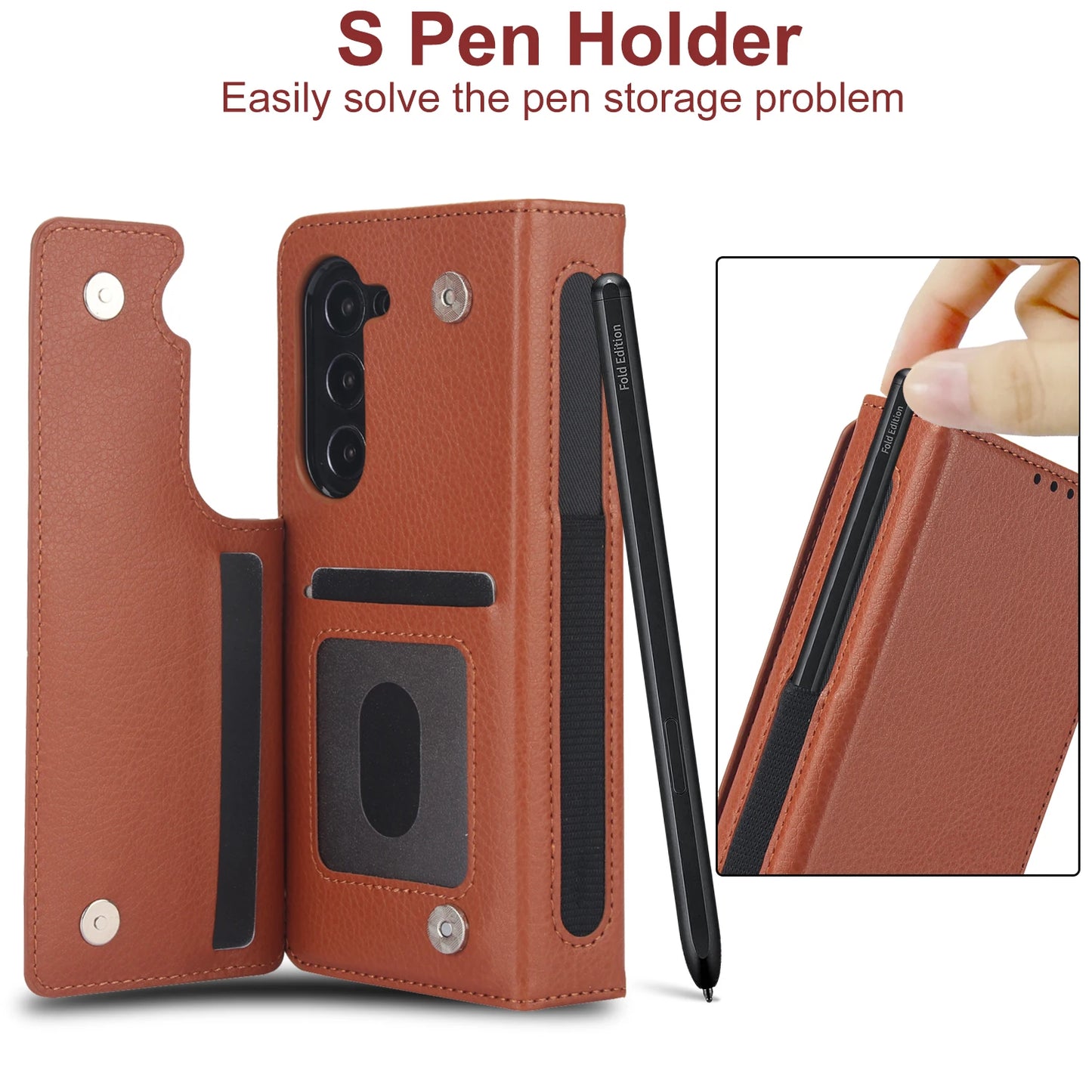 For Samsung Galaxy Z Fold 7 6 5 4 3 Luxury Leather Wallet Card Slot Holder Phone Case With S Pen Slot Folding Protective Cover