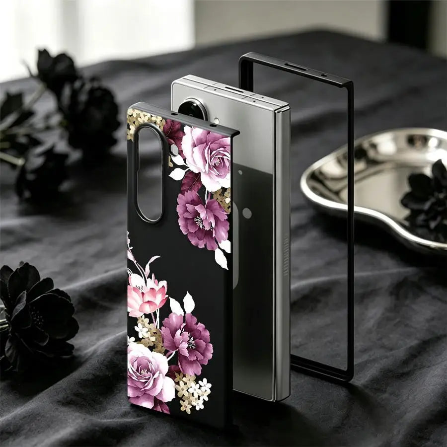 Purple Peony Print Case for Samsung Galaxy Z Fold 8 Z Fold 7 6 5 4 3 ZFold3 ZFold4 ZFold6 ZFold7 ZFold5 Back Phone Cover