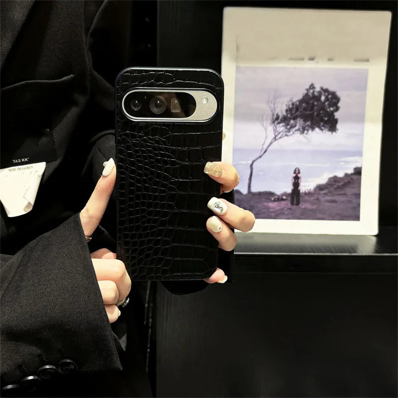 Stylish Retro Crocodile Pattern Phone Case For Google Pixel 9 Pro XL Luxury Animal Texture PU Leather Shockproof protective Case