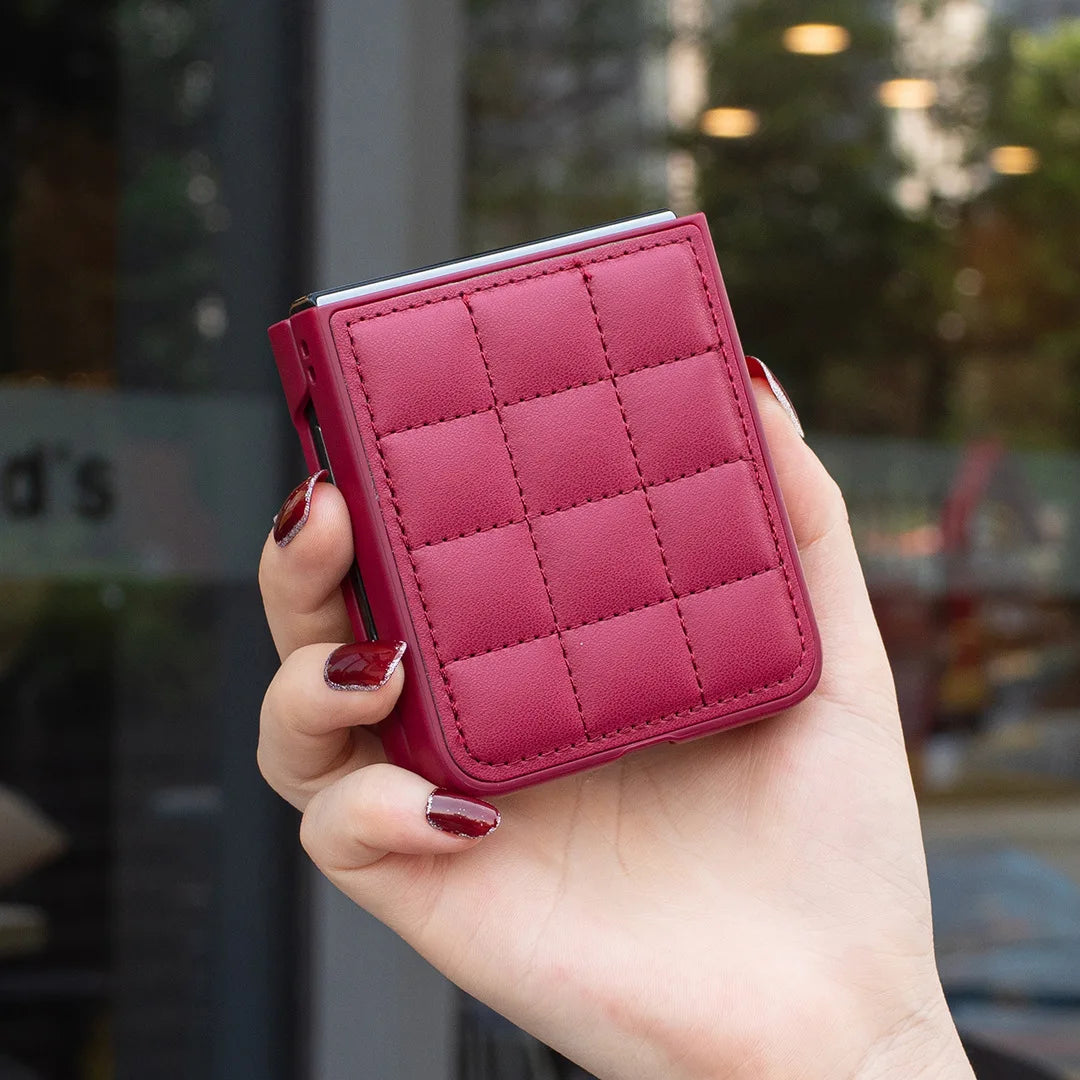 Fashion Cute Square Grid Soft PU Leather Case Cover For Samsung Galaxy Z Flip 7 6 5 4 3 zflip7 5G