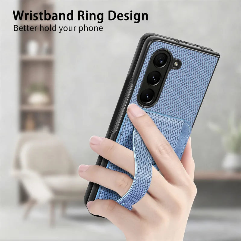 Luxury Case For Samsung Galaxy Z Fold 7 5G 2025 Leather Card Wristband Back Cover For Galaxy Z Fold 6 5 4 3 2 Fold7 Funda