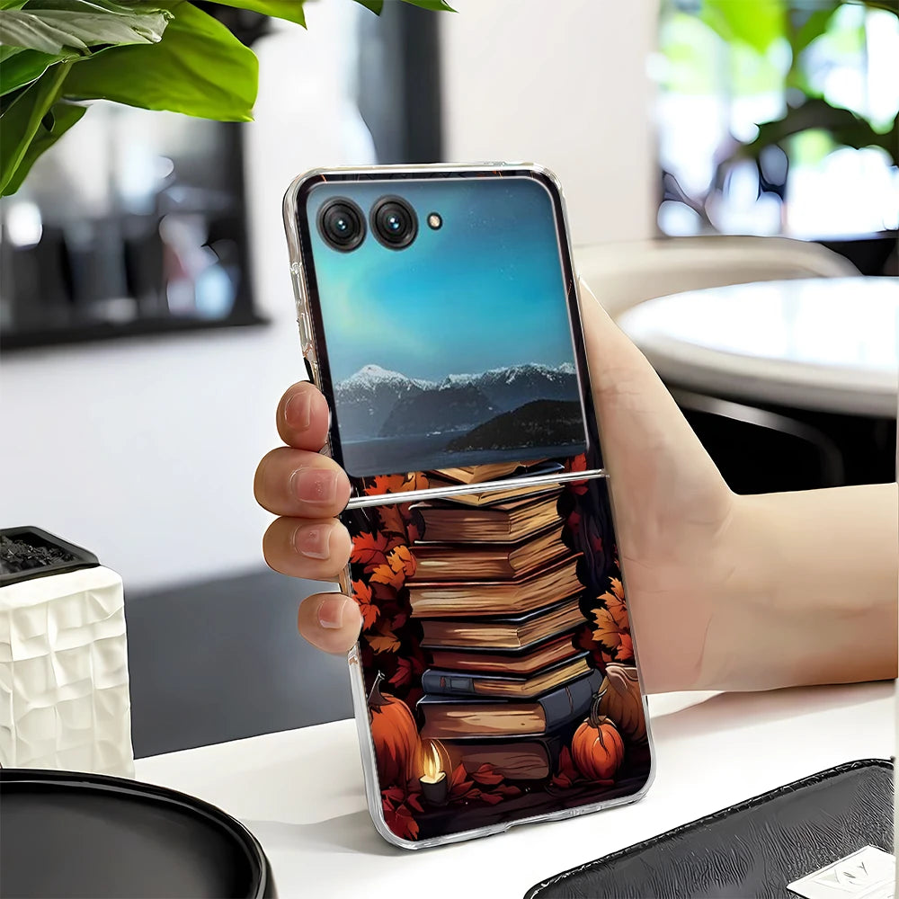 Vintage Magic Bookcase Painted Clear Hard Phone Case For Motorola Razr 60 50 40 Ultra Razr Plus 2025 2024 2023 Bumper Cover