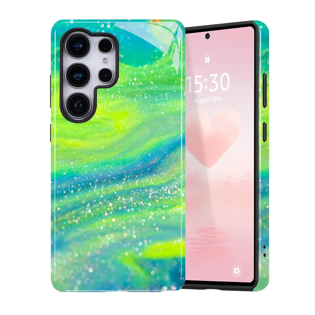 2 in 1 Dual Layer Case For Samsung S26 S23 S24 S25 Plus Ultra A16 A26 A36 A56 5G Fluorescent Green Pattern Shockproof Cover