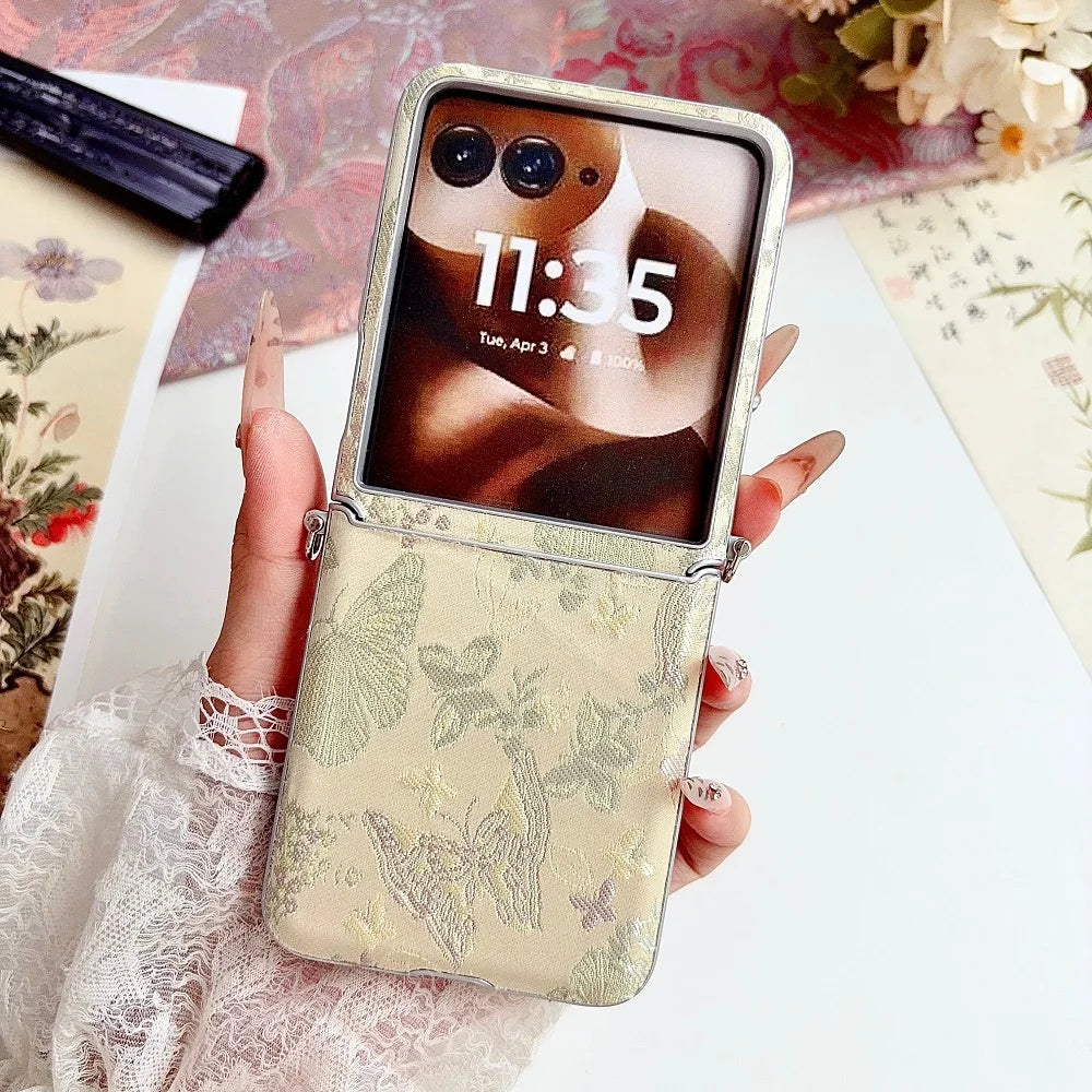 Luxury Embroidered Butterfly Phone Case For Motorola Razr 70 70Ultra 60 60Ultra 50 50Ultra Side Buckle Protection Back Cover