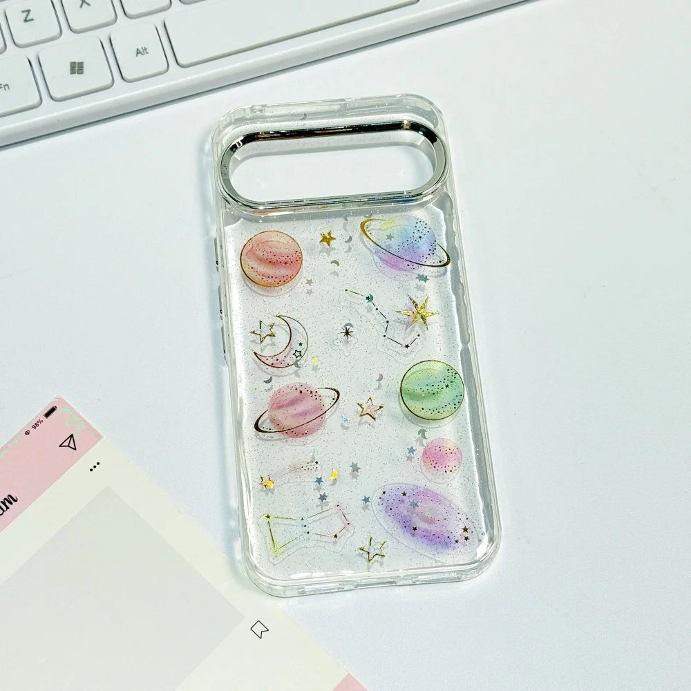 Glitter Star Planet TPU Cases For Google Pixel 9 8 7 6 5 A Pro Transparent PC Drop Glue Cover for Google Pixel 10 9 pro XL 4 a