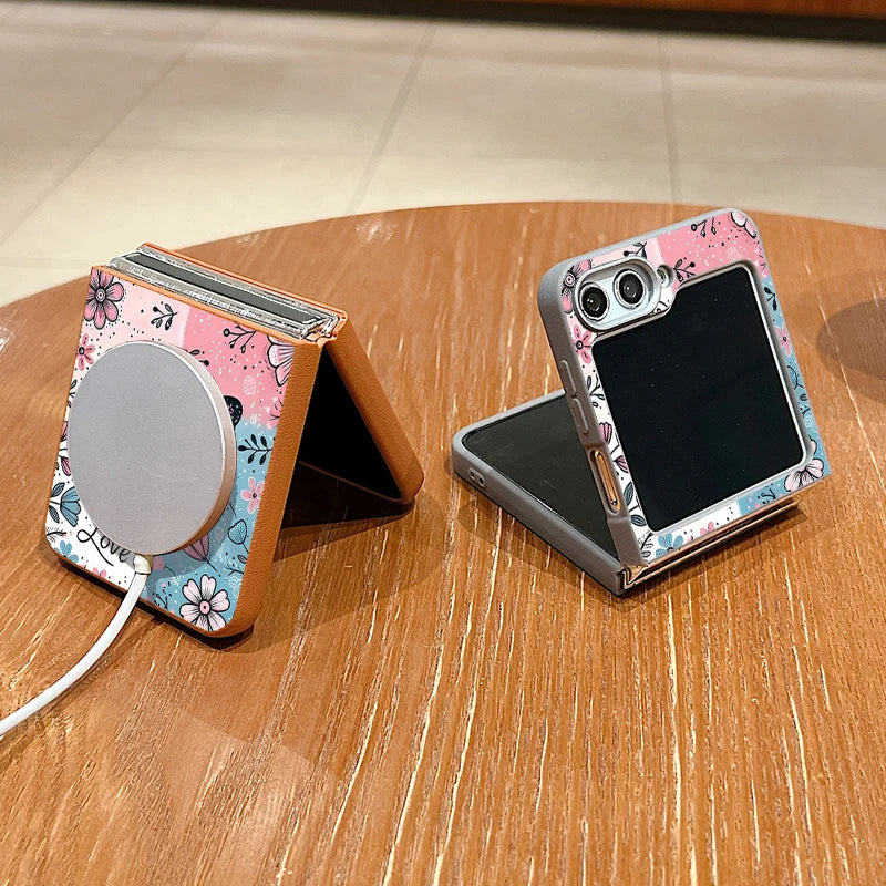 Butterfly Flower Print Magnetic Phone Case For Samsung Galaxy Z Flip 7 FE 6 5 4 3 5G Soft TPU Folding Cover For Samsung Z Flip7
