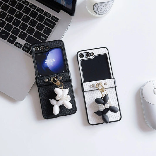 Samsung Woven Folding Phone Case with Dog Pendant Korean Style Folding Phone Accessories for Galaxy Z Flip 3 4 5 6