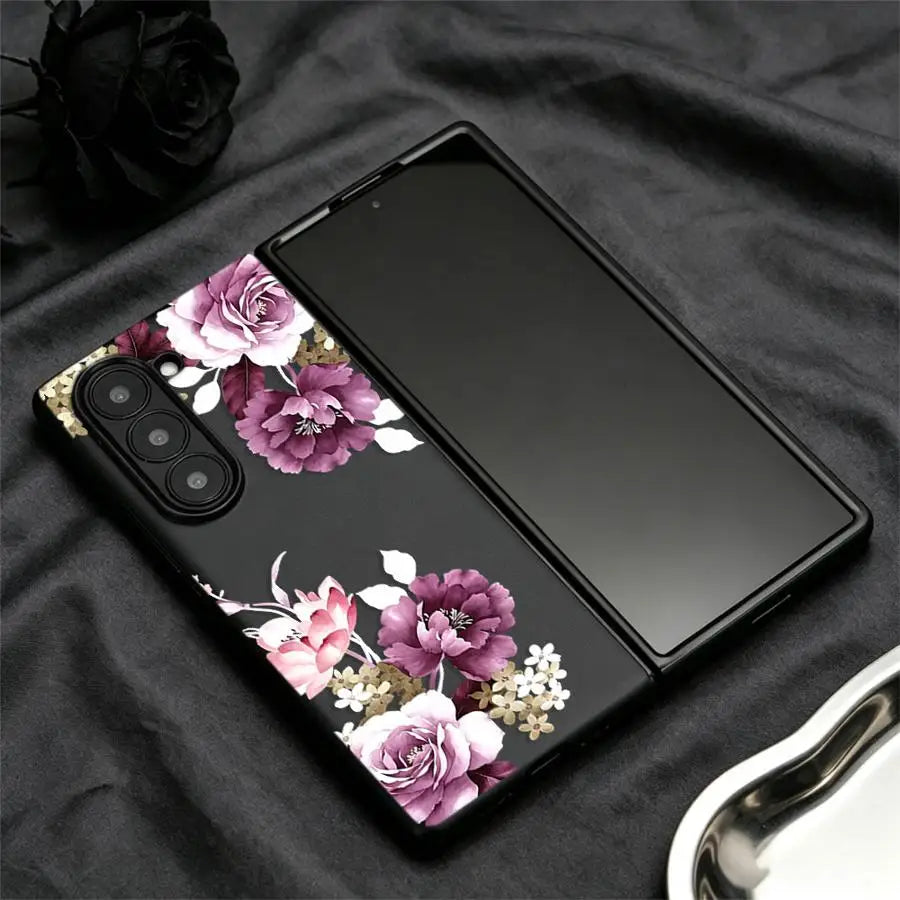 Purple Peony Print Case for Samsung Galaxy Z Fold 8 Z Fold 7 6 5 4 3 ZFold3 ZFold4 ZFold6 ZFold7 ZFold5 Back Phone Cover