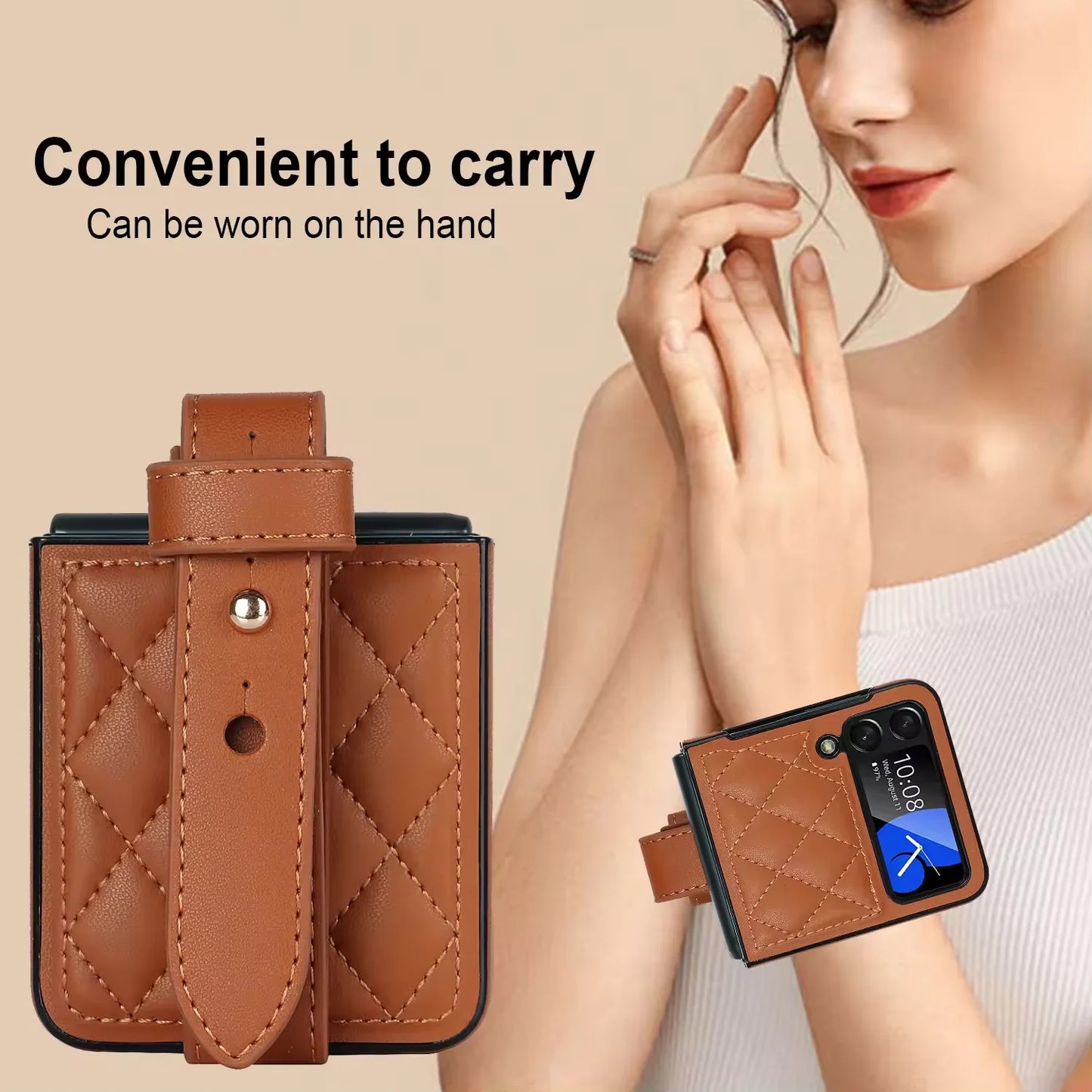 Leather Wristband Phone Case for Samsung Galaxy Z Flip 5 4 5G Flip5 Zflip 6 Wrist Strap Thin Skin Feeling Shockproof Stand Cover