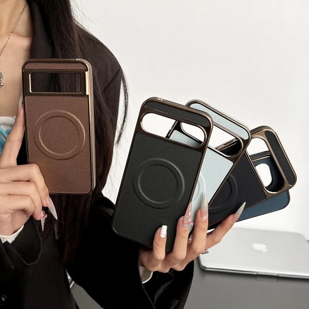 Pixel 10proXL Business Leather Magnetic Phone Case for Google Pixel 8 9 Pro 9A 8A 9 ProXL Pltaing Frame Shockproof Magsafe Cover