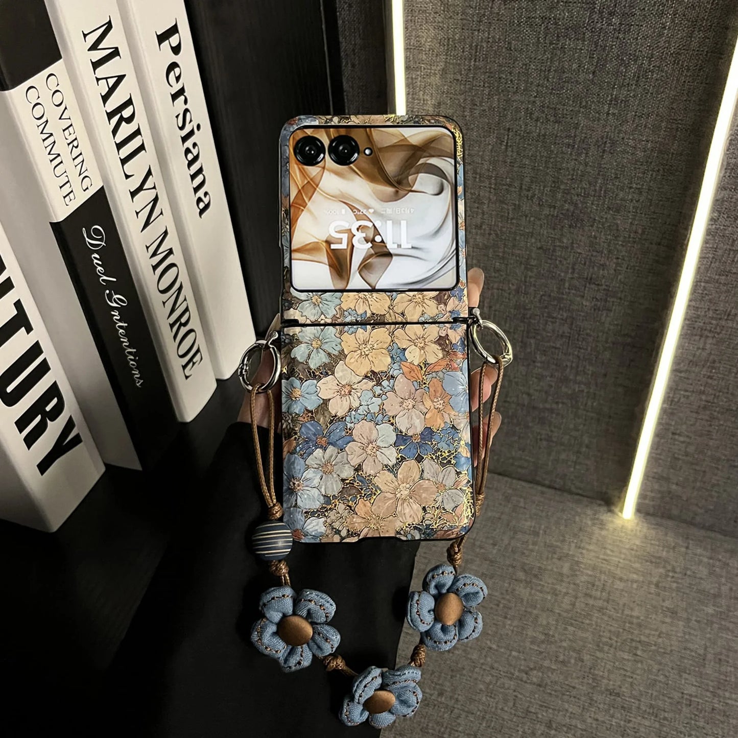 Korean Luxury Retro Blue Flower Rope Phone Case for Motorola Razr50 Razr 50 Ultra 50ultra Razr60 60 ultra Shockproof Back Cover