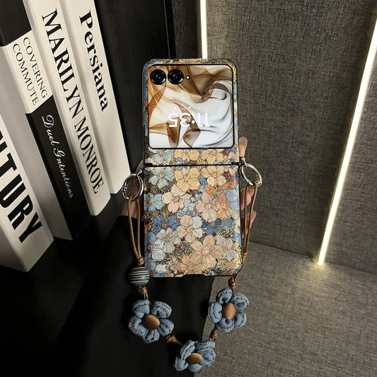 Korean Luxury Retro Blue Flower Rope Phone Case for Motorola Razr50 Razr 50 Ultra 50ultra Razr60 60 ultra Shockproof Back Cover