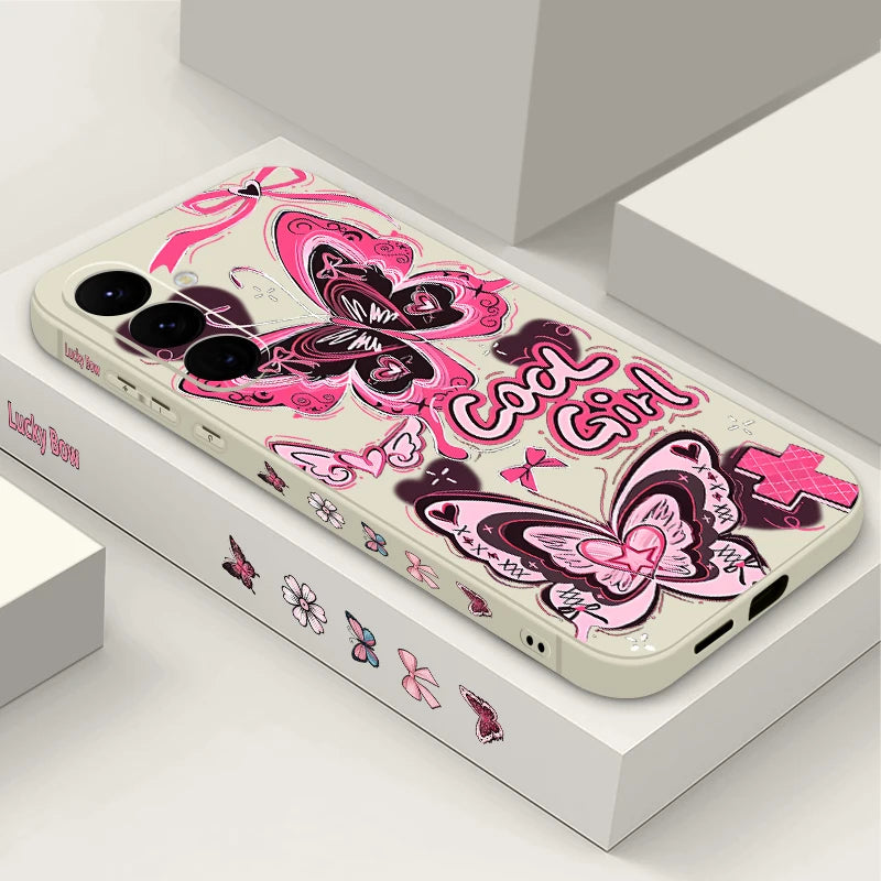Cool Girl Butterfly Case For Samsung Galaxy S25 Edge S24 Ultra S23 S22 Plus S21 FE A15 A35 A55 A16 A54 A36 A56 A17 5G Capa Funda