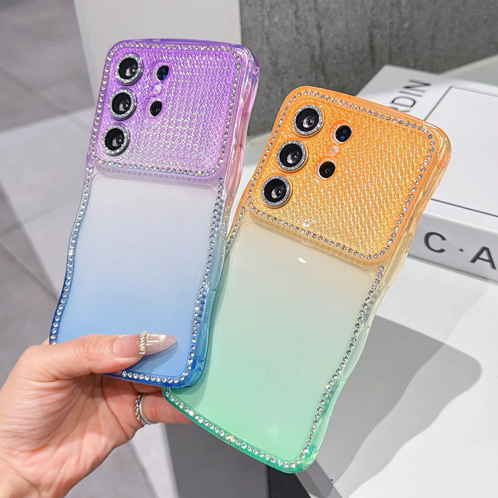 Wavy Edge Gradient Phone Case For Samsung Galaxy S26 S25 S24 Ultra Plus Soft TPU Thickened Shockproof Lens Protective Cover﻿﻿﻿﻿﻿