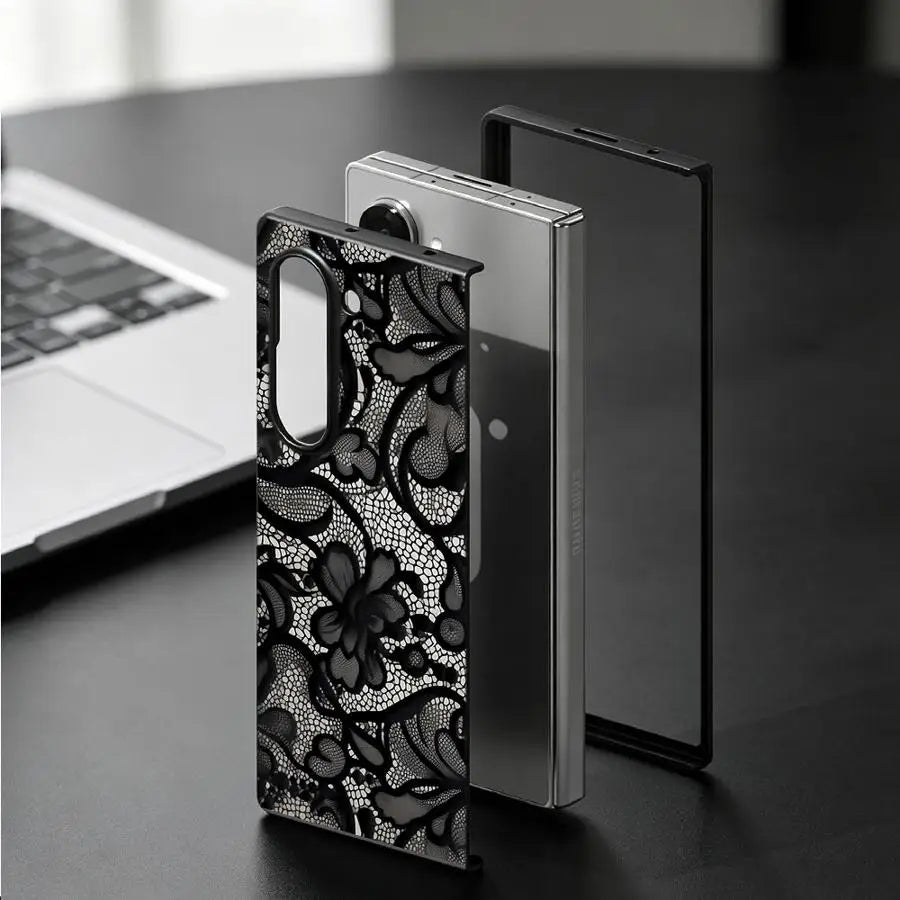 Case for Samsung Galaxy ZFold5 ZFold7 Z Fold 7 6 5 4 3 ZFold4 ZFold3 ZFold6 Back Phone Cover Burgundy Black Lace