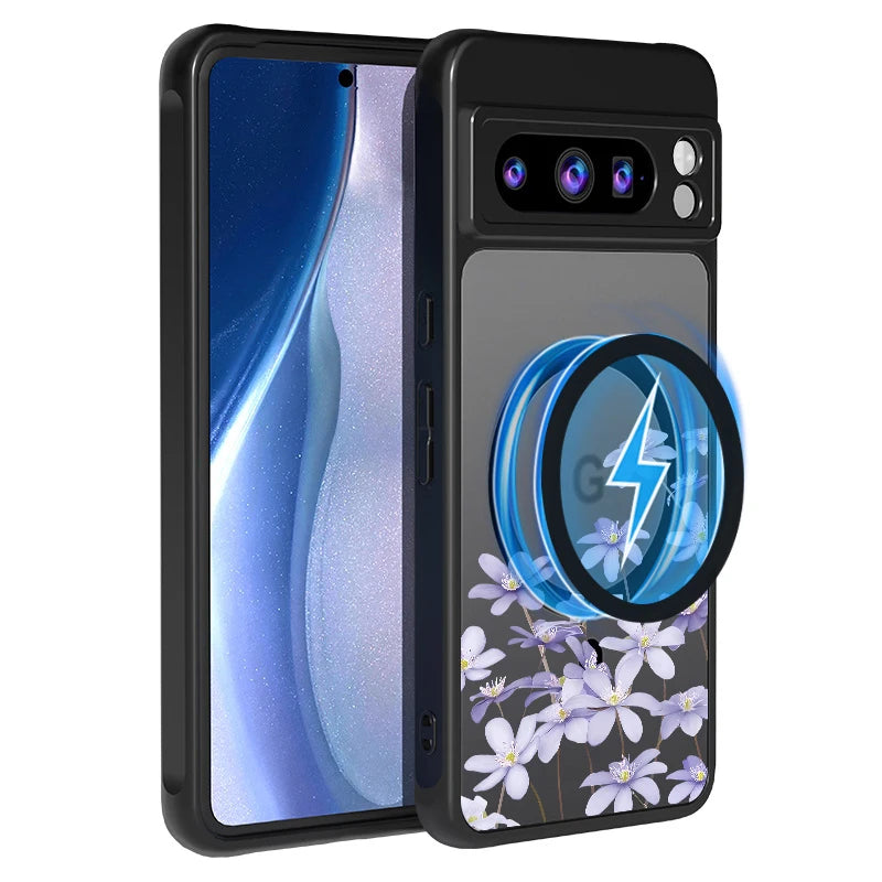 Matte Magnetic Case For Google Pixel 10 9 8 Pro 8A 9A Pixel 9 10 Pro XL For Magsafe Wireless Charging Purple Flowers Phone Cover