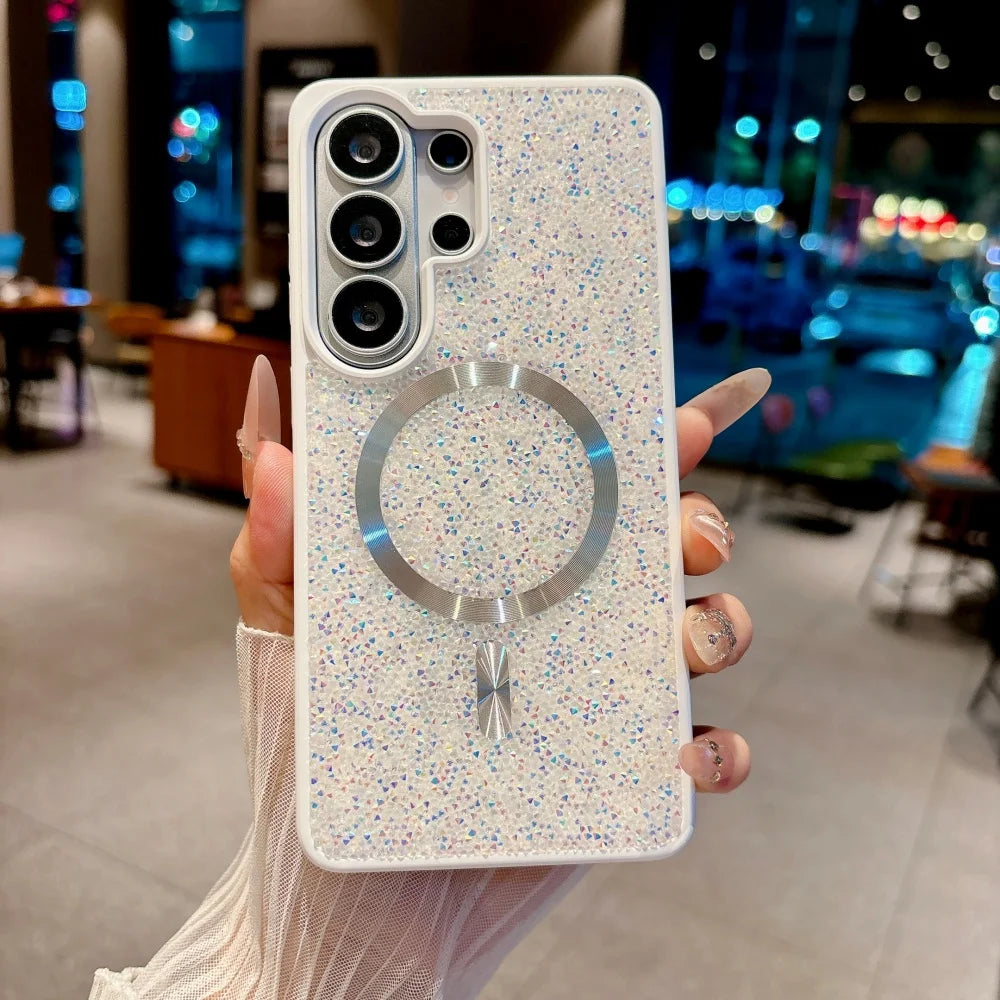 for Galaxy S26 Ultra Diamond Magnetic Case For Samsung S23 S24 S25 Ultra S26 Plus Bling Glitter for Magsafe Shockproof TPU Cover