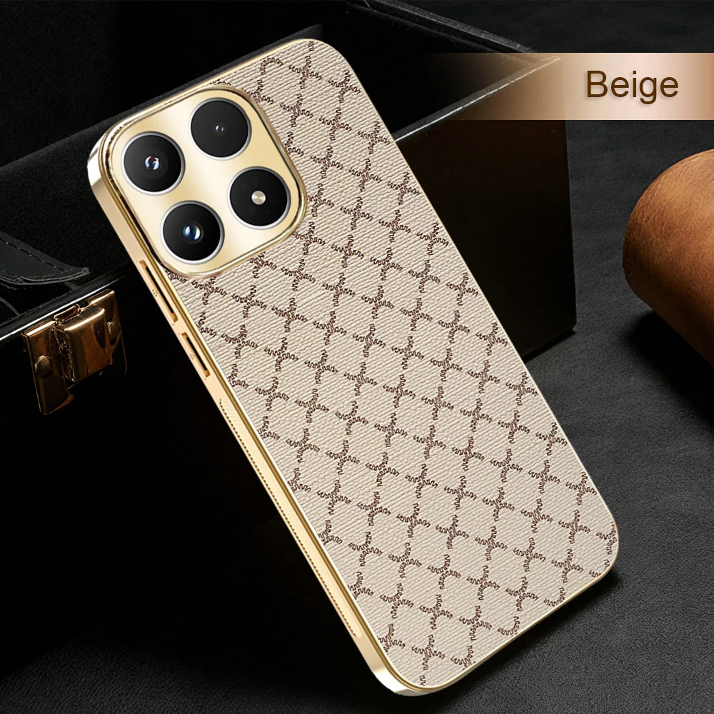 Retro Grid Pattern Gold Plating Frame Hard Cover Leather Phone Case for Motorola Moto Edge 50 Fusion Edge 60 PRO 60 Neo G96 G86