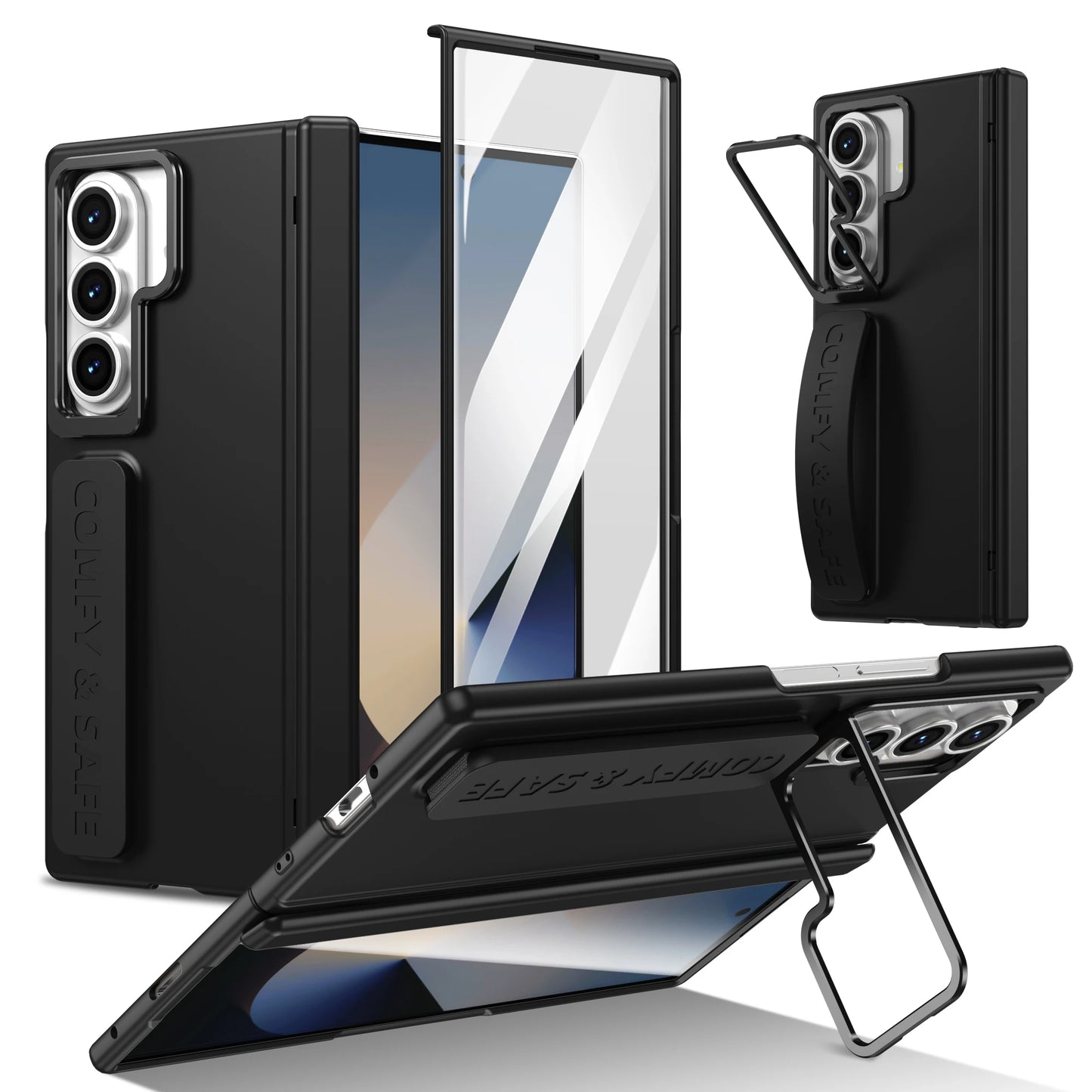 For Samsung Galaxy Z Fold 7 6 5 4 3 5G Bracket Phone Case With Hinge Screen Protect Film Silicone Grip Shockproof Protect Cover