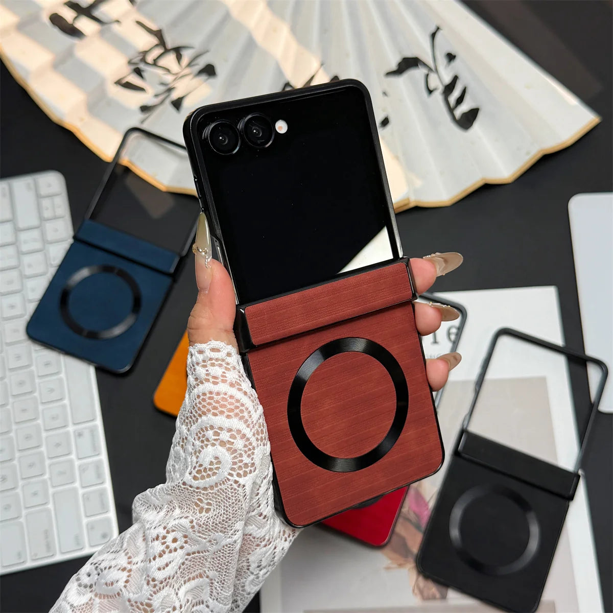 Luxury Leather Phone Case for Samsung Galaxy Z Flip 7 6 5 4 3 5G ZFlip7 FE Hinge Protection Shockproof Cover