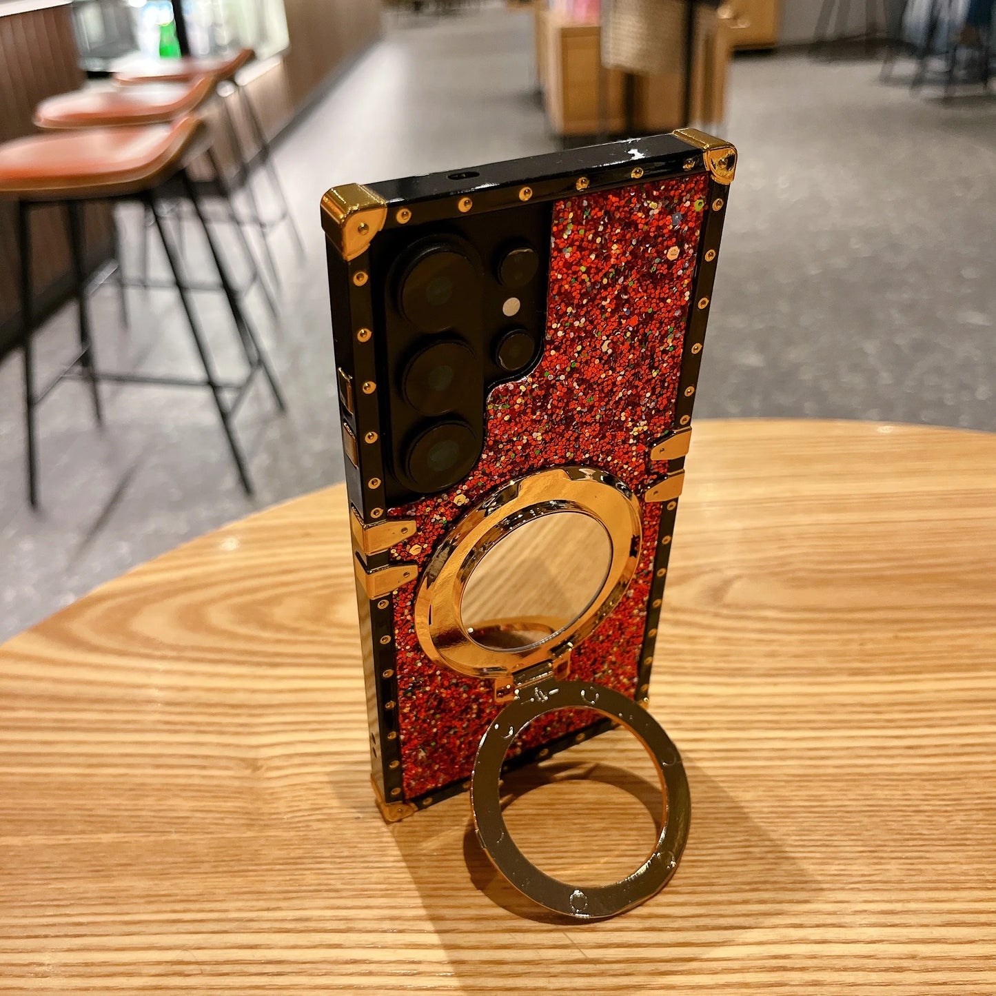 High-End Glitter Makeup Mirror Stand Magnetic Phone Case for Samsung S26 Ultra S25 plus S24FE S23 S22 Protective Cover