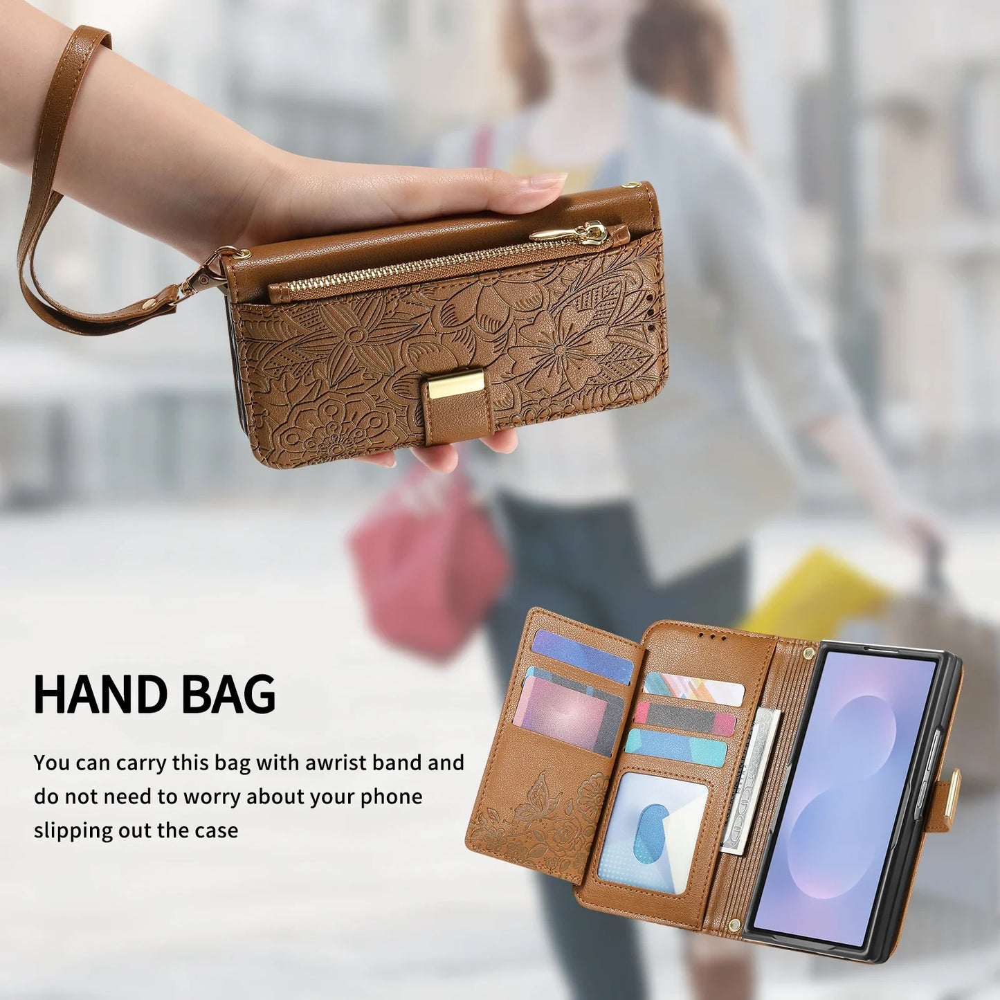 For Samsung Galaxy Z Fold 8 Ultra 5G Case Luxury Leather Zipper Crossbody Flip Wallet Card Slot Bracket Shockproof Back Cover