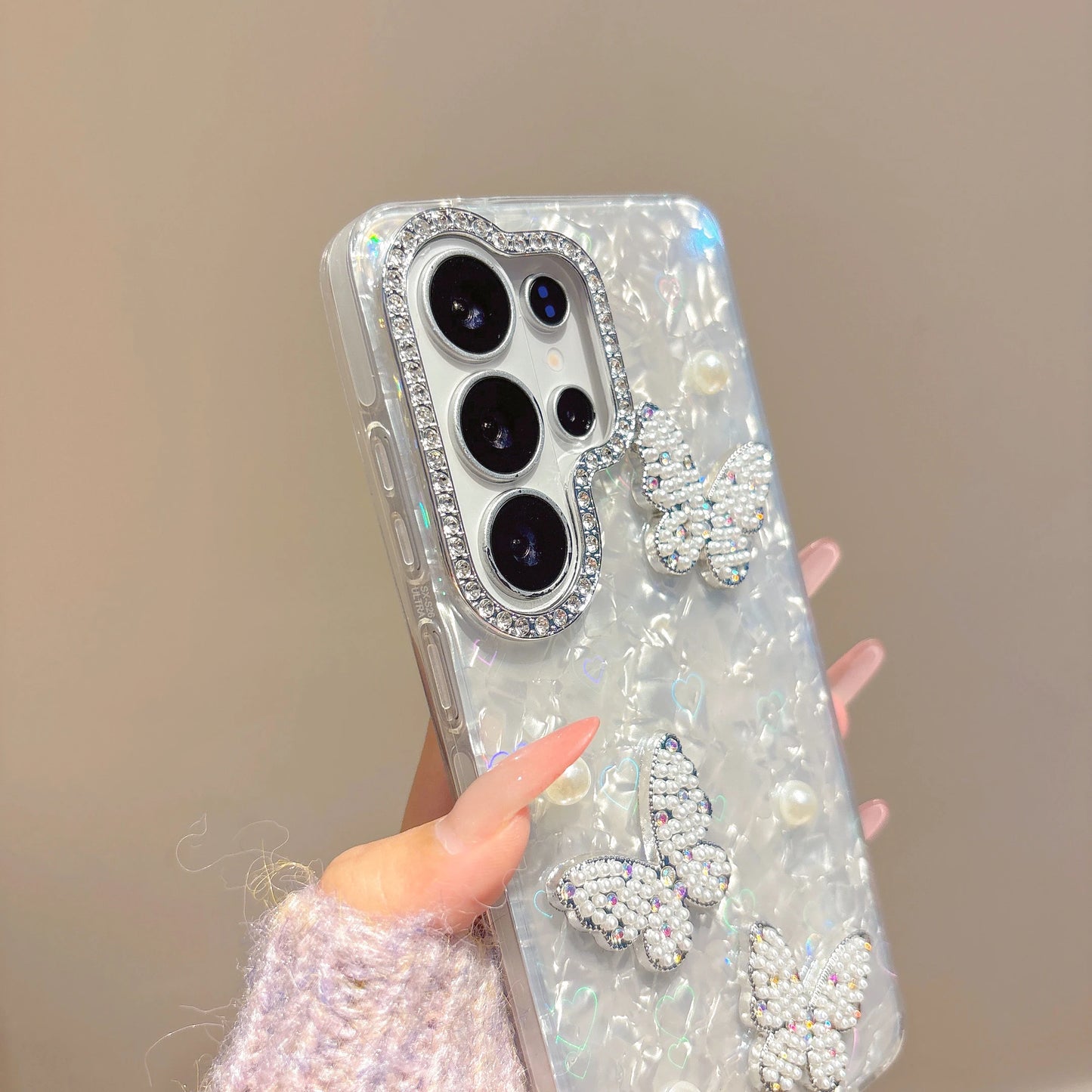 Pearl Butterfly Cover For Samsung Galaxy S26 S25 S24 S23 Ultra Plus FE Edge S26ULTRA Luxury Shining Love Heart Phone Case