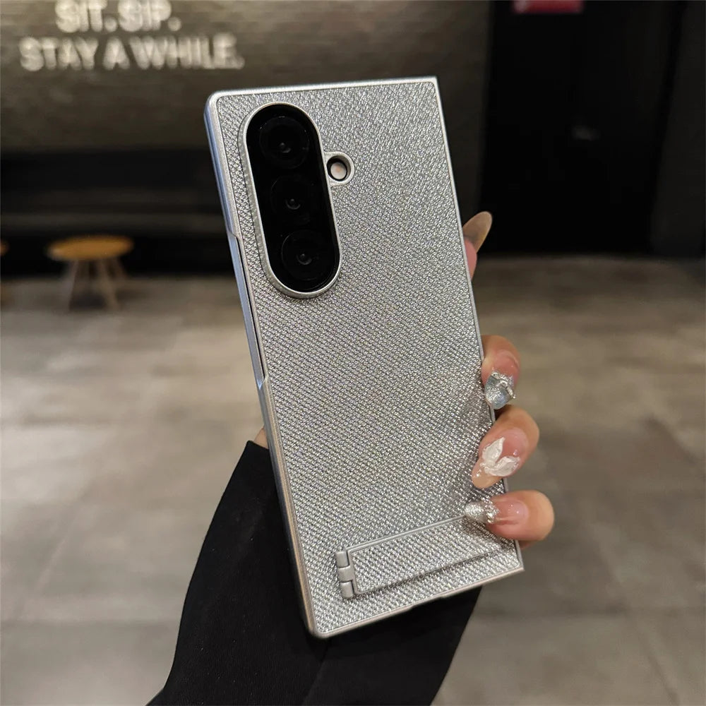 Luxury Full Glitter Rhinestone Folding Stand Phone Case For Samsung Z Fold 7 6 5 4 3 Plating Shockproof Frame Protection Cover