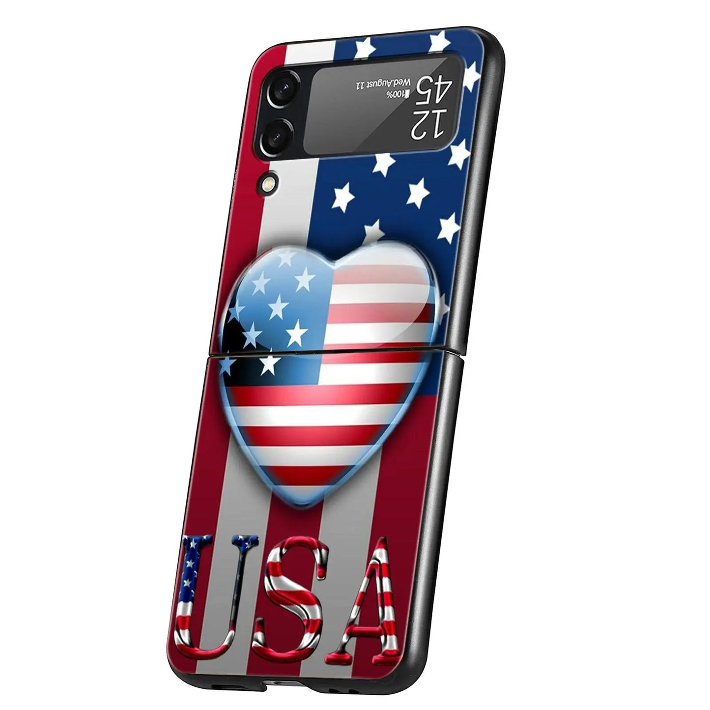 Hard PC Phone Case For Samsung Galaxy Z Flip 7 6 5 4 Black For Galaxy Z Flip 3 Foldable Shockproof American United States Flag