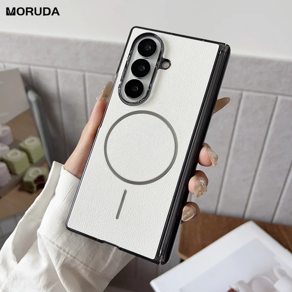 for Magsafe Magnetic Leather Case for Samsung Galaxy Z Fold 7 6 5 4 ZFold fold7 Wireless Charging Shockproof Business Back Cover