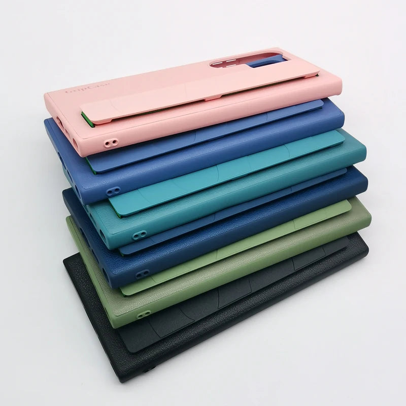 For Samsung Galaxy S22 S23 S24 S25 Plus Ultra Case Leather Grip Cover Back Protective Cover S25+ Wrist Strap Leatherette Cover