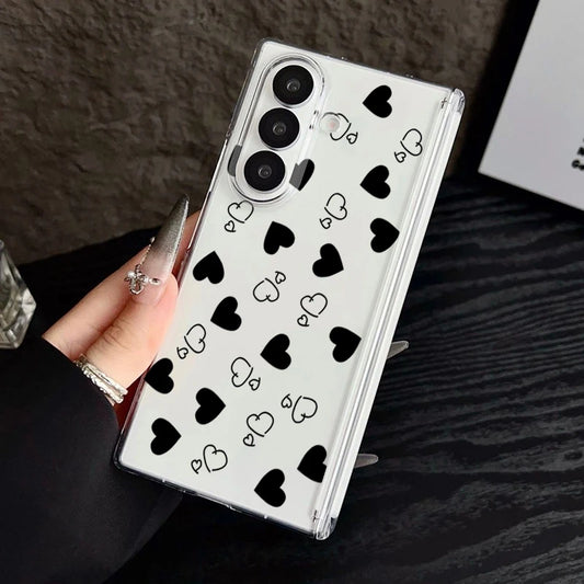 Magnetic Adsorption Clear Phone Case For Samsung Galaxy Z Fold 7 6 5 Fold7 Fold6 Fold5 5G Colorful Love Heart Pattern Hard Cover