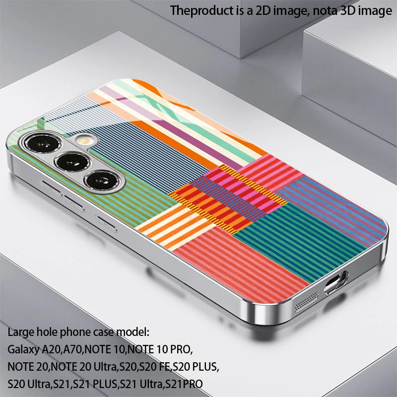 Color Stripe Pattern 2D Phone Case for Samsung S26 S25 S24 S23 S22 S21 S20 A56 A36 A16 - Electroplated Glass Protective Cover