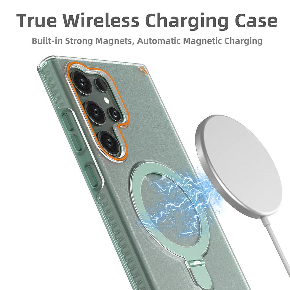 3 IN 1 Folding Ring Holder Phone Case For Samsung Galaxy S26 S25 S24 Plus Ultra Magnetic For Magsafe Shockproof Stand Back Cover