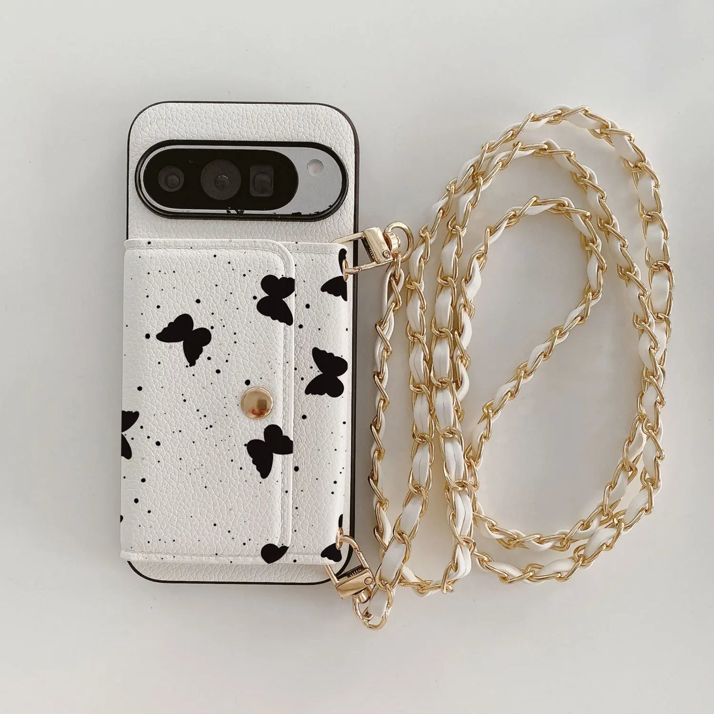 Unique Ink Dot Butterfly Wallet Case Lychee PU Leather Patch for Google Pixel 10 7 6 8 9a /Pixel 6 7 8 9 10Pro XL
