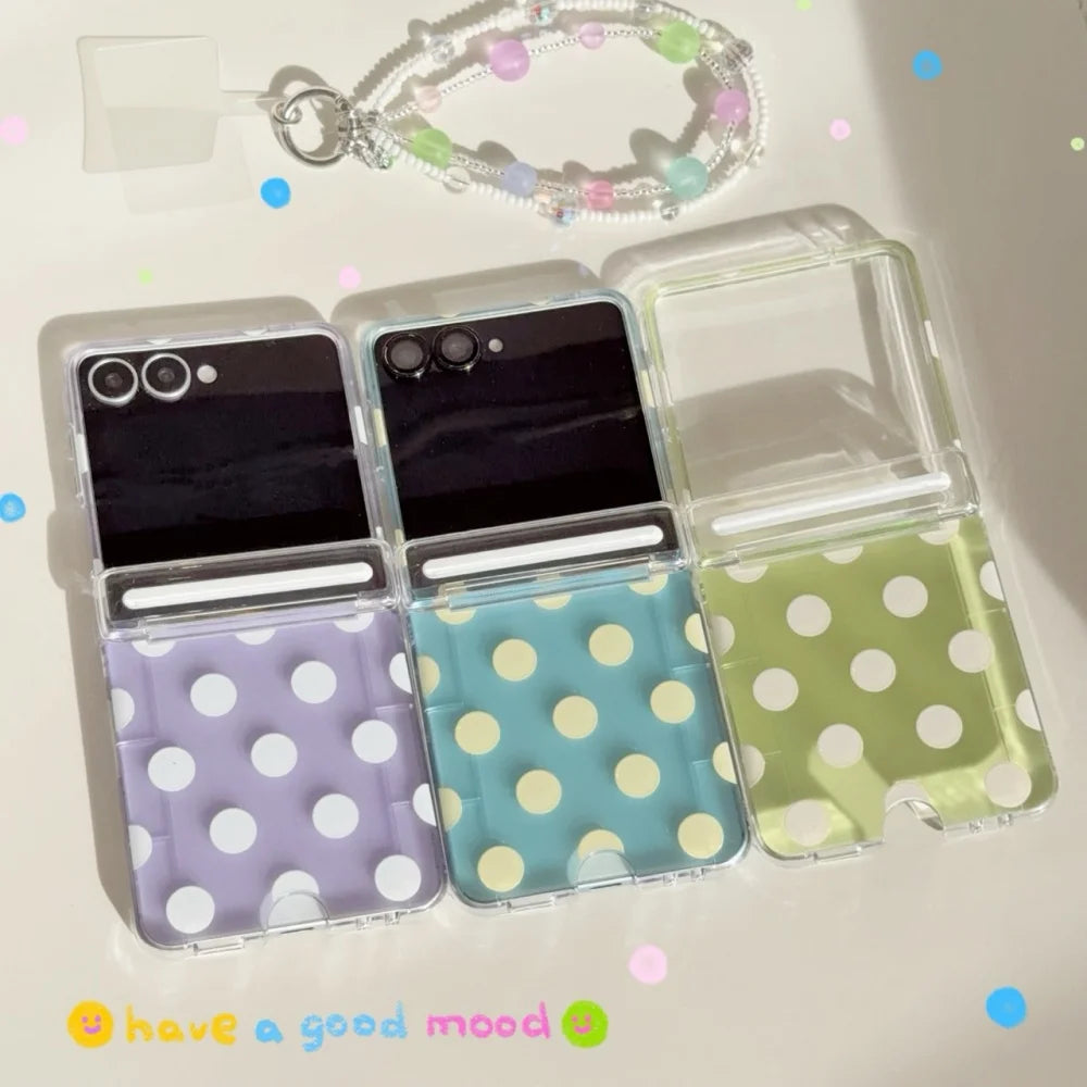 ZFlip 8 Luxury Polka Dot Card Slot Beads Bracelet Case for Samsung Galaxy Z Flip 8 ZFlip 3 4 5 6 7 8 Transparent Hard Back Cover