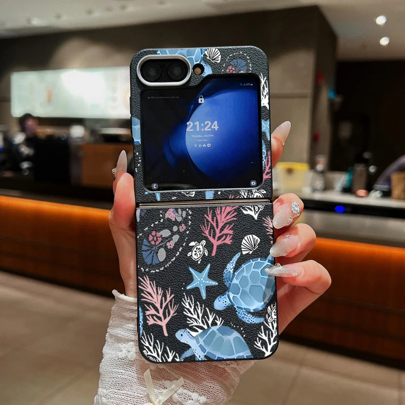 Sea Turtle Whale Phone Case For Samsung Z Flip7 Flip6 Flip5 Shockproof Folding TPU Soft Cover For Samsung Galaxy Z Flip 7 6 4 3