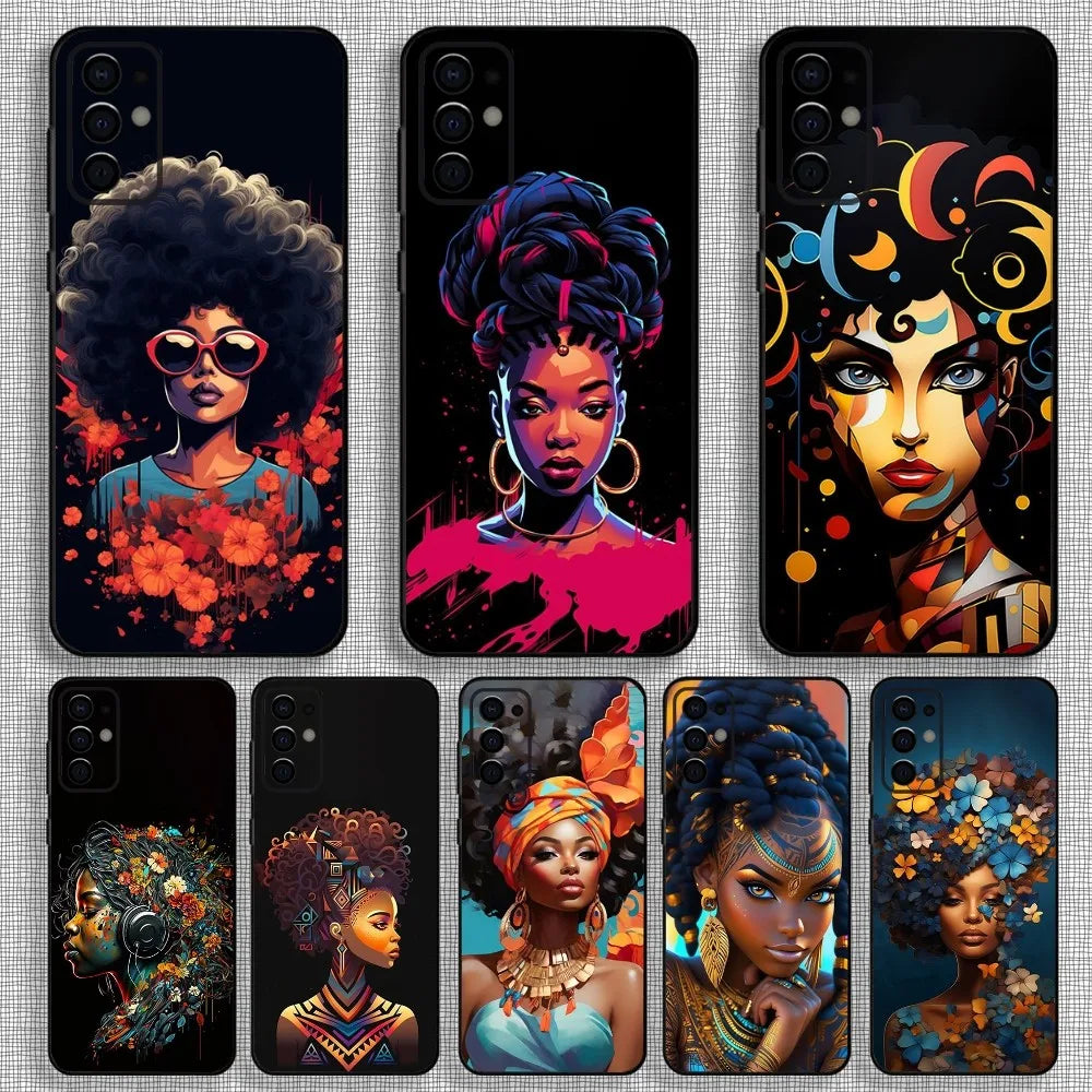 Colorful Art African Girl Black Phone Case For Samsung S24,S21,S22,S23,S30,Ultra,S20,Plus,Fe,Lite,Note,10,9,5G Black Soft Cover