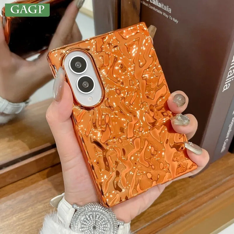 Unique Water Ripple Wrinkles Plating Case For Samsung Z Fold 8 Ultra Fold8 Wide Galaxy Z Fold 7 6 5 4 Slim Mat Shockproor Cover
