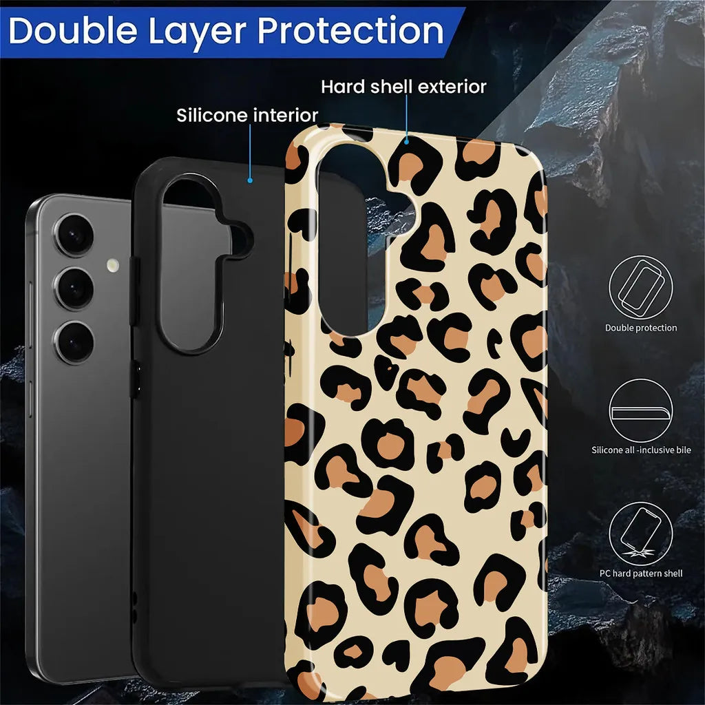 Leopard Phone Case For Samsung S26 S23 S24 S25 Plus Ultra A36 A56 A16 A26 5G Double-layer Back Cover For Men Girl's Gift