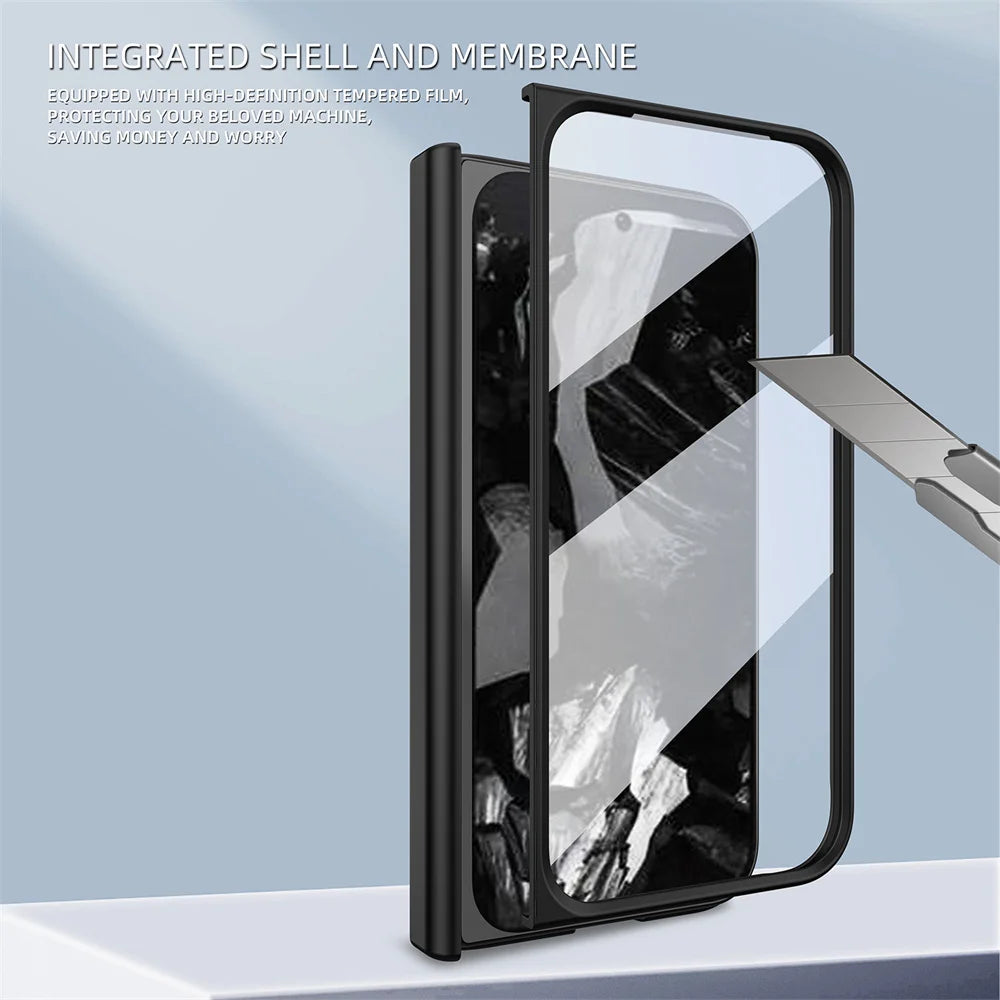 Luxury Screen Protector Film Hinge Phone Case For Google Pixel 9 Pro Fold Translucent Full Body Protective Shockproof Back Cover