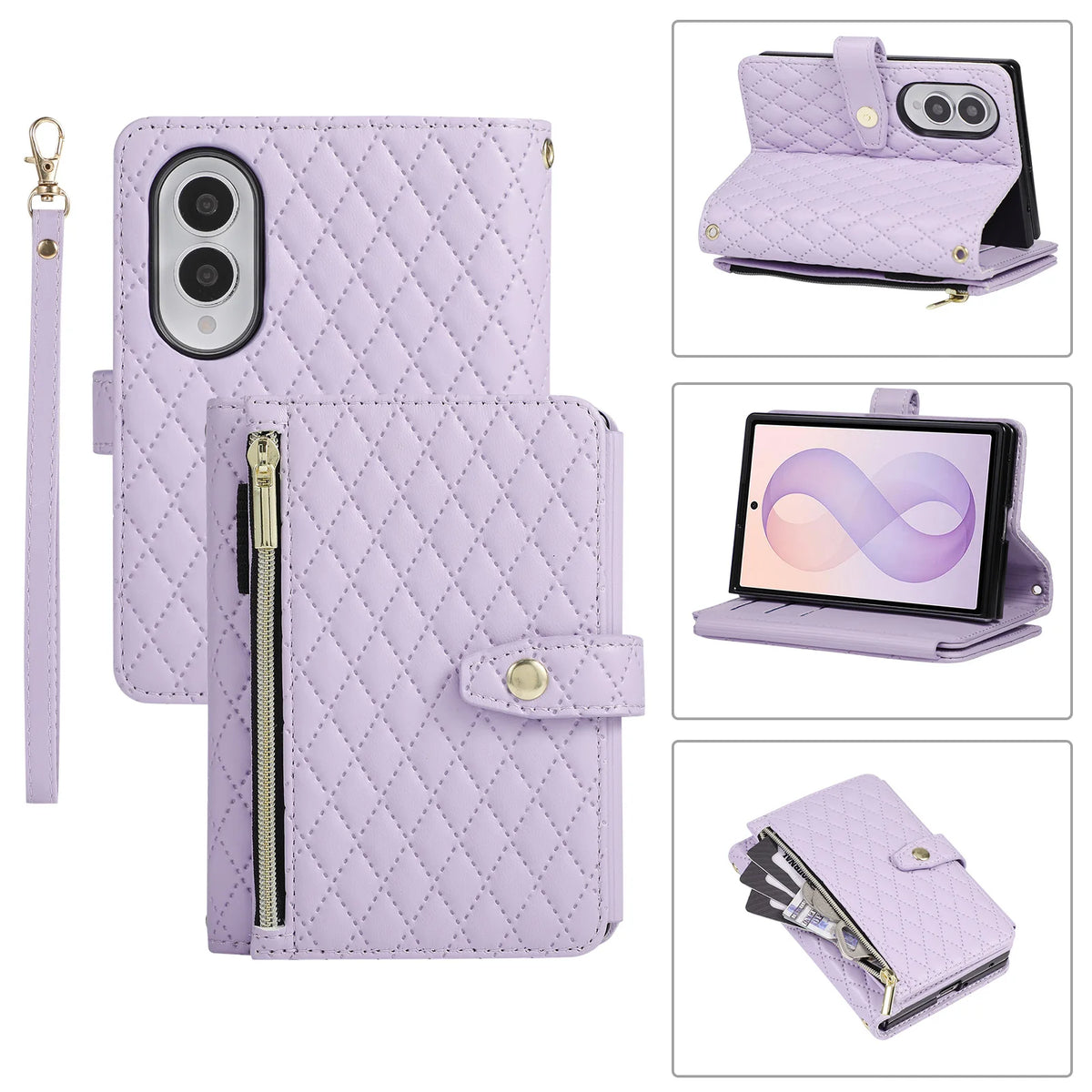Crossbody Zipper Flip Multi Card Slots Quilted Leather Case for Samsung Galaxy Z Fold8 Fold 8 Wide Shockproof Book Stand Cover
