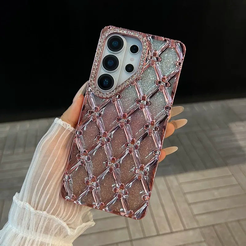 Glitter Diamond Rhombus Bracelet Chain Phone Case For Samsung Galaxy S26 Ultra S23 S24 S25 Plus Ultra A16 Cover With Lanyard