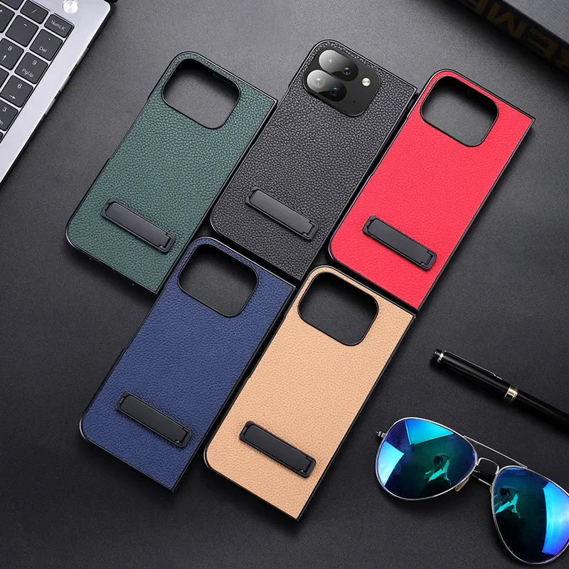 For Google Pixel 9 Pro Folding Case ELVEV Luxury PU Leather + TPU Camera Protection Cover with Metal Kickstand