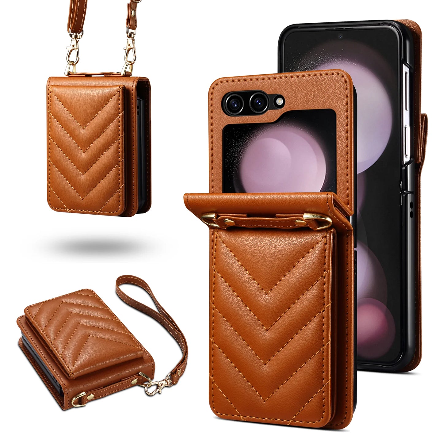 Anti-Knock Wallet Cell Phone Coque Case for Samsung Galaxy Z Flip 5  Flip4 Flip 3 4 Flip5 Flip6 Card Slot Business Leather Cover